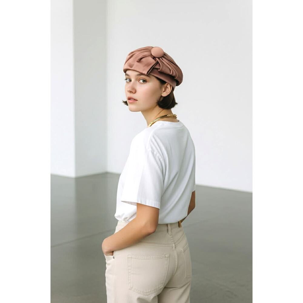 Vintage 1950s–60s Sculpted Satin Cocktail Hat Rose Pink Mauve Pillbox Size 22
